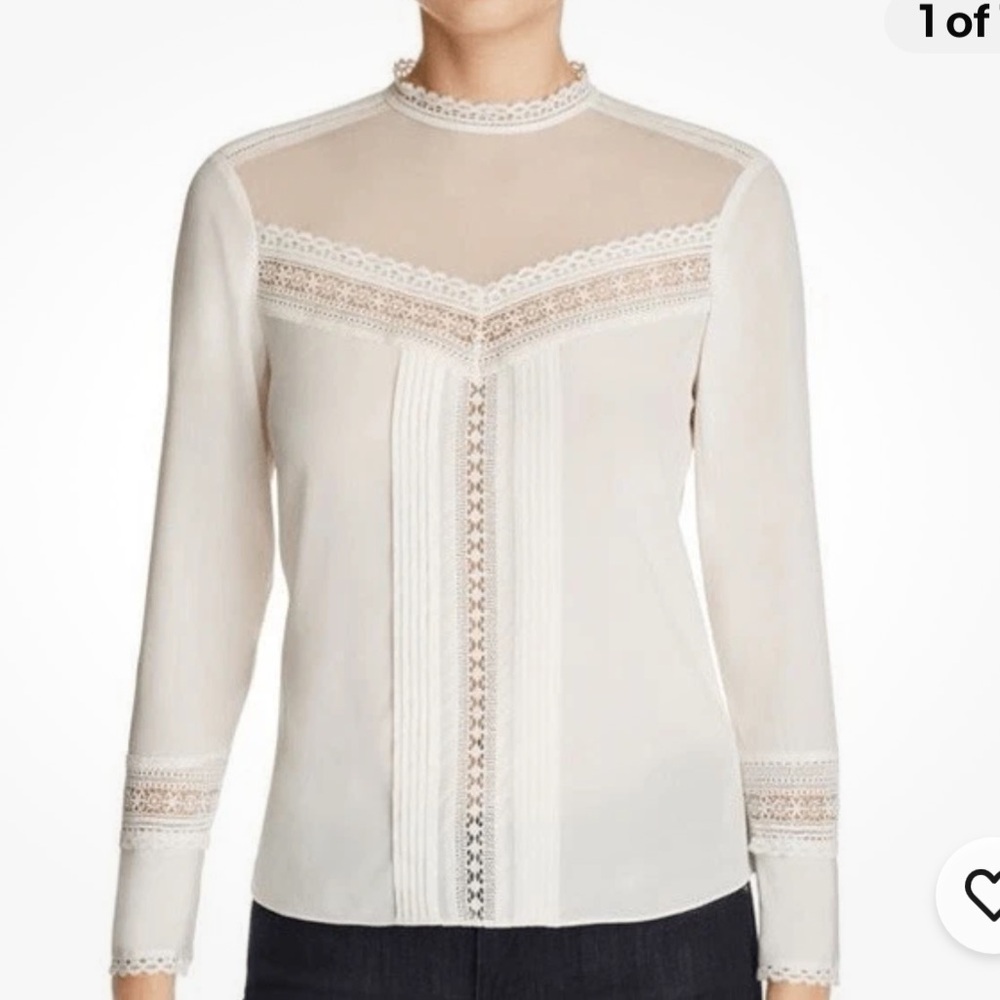 Rebecca Taylor Silk Blend Long Sleeve Sheer Cream Blouse SZ 4‎